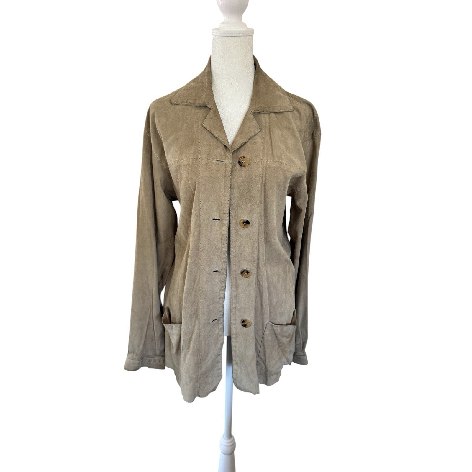 Vintage Prada Milano Camel Suede Leather Overshirt Jacket It 44 Made Italy